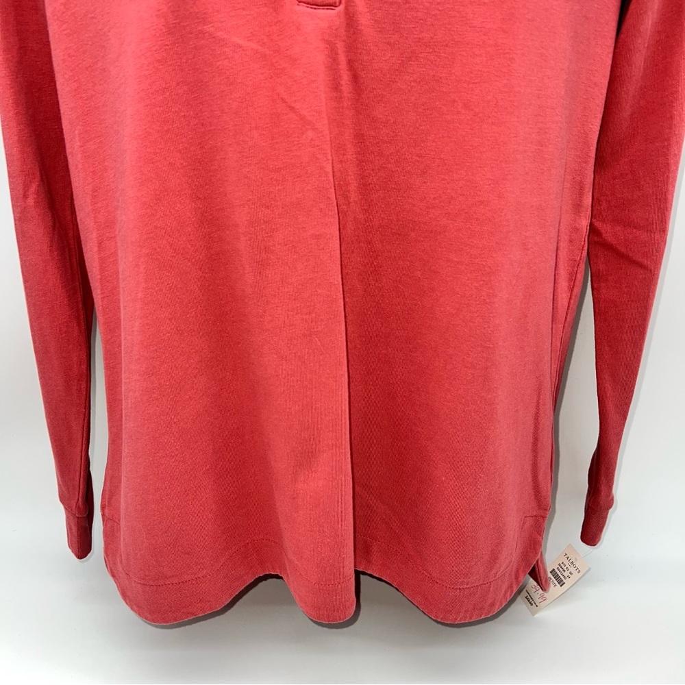 Talbots Red Long Sleeve Open V-Neck Jersey Knit Popover Henley Top Salmon-Size P - Picture 3 of 9